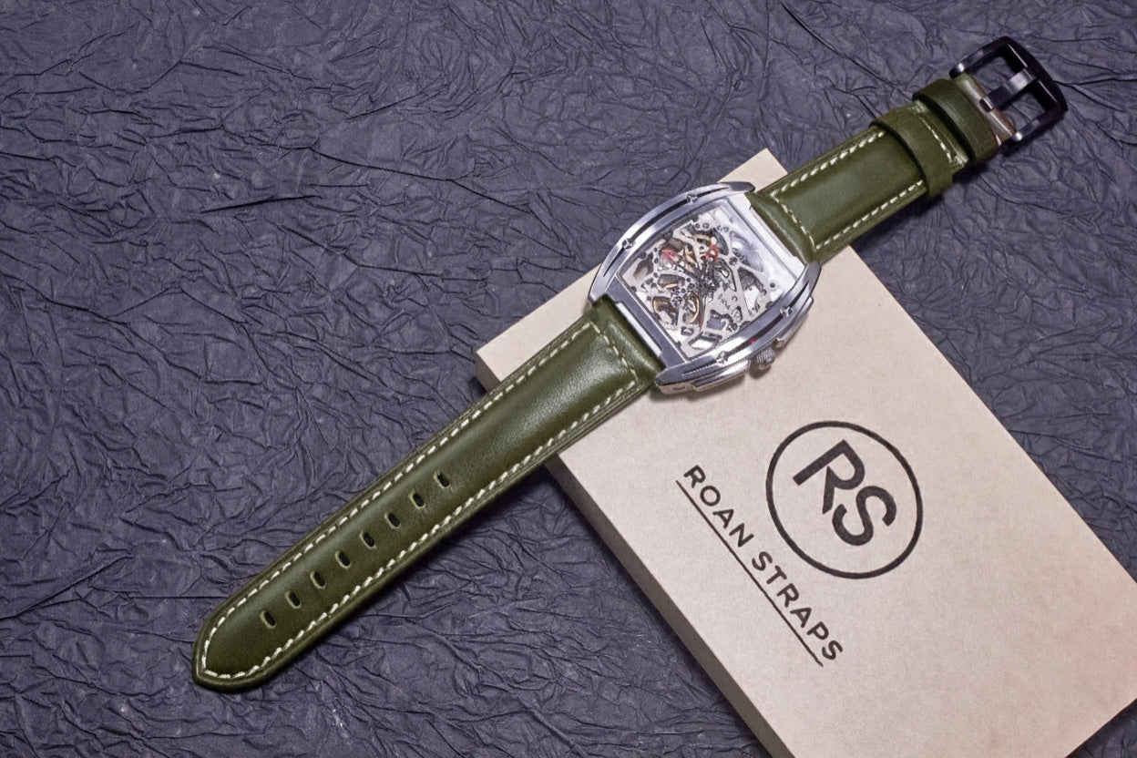 ROAN Straps  |  Army Green Italian Calfskin Watch Strap - Artisan Tanned & Hand-Finished（18mm 19mm 20mm 21mm 22mm）