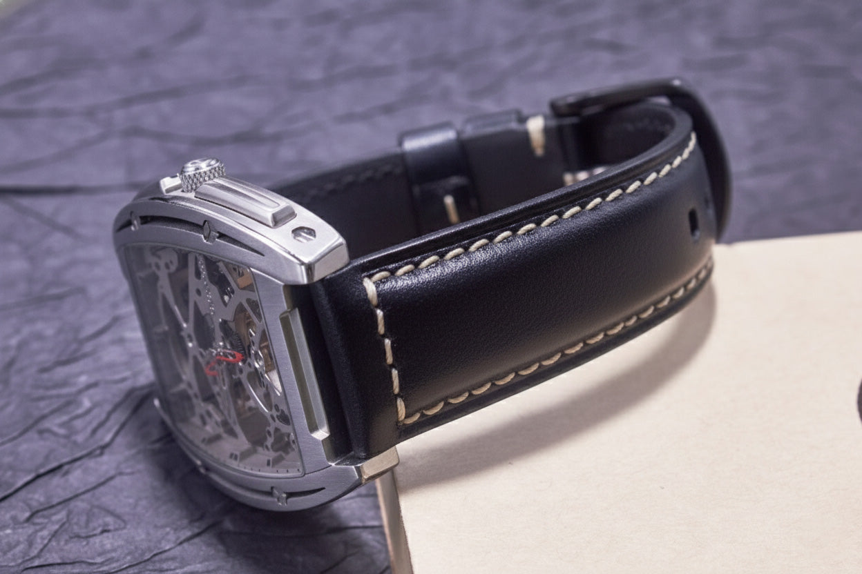 ROAN Straps  |  Black Italian Calfskin Watch Strap - Artisan Tanned & Hand-Finishe（18mm 19mm 20mm 21mm 22mm）