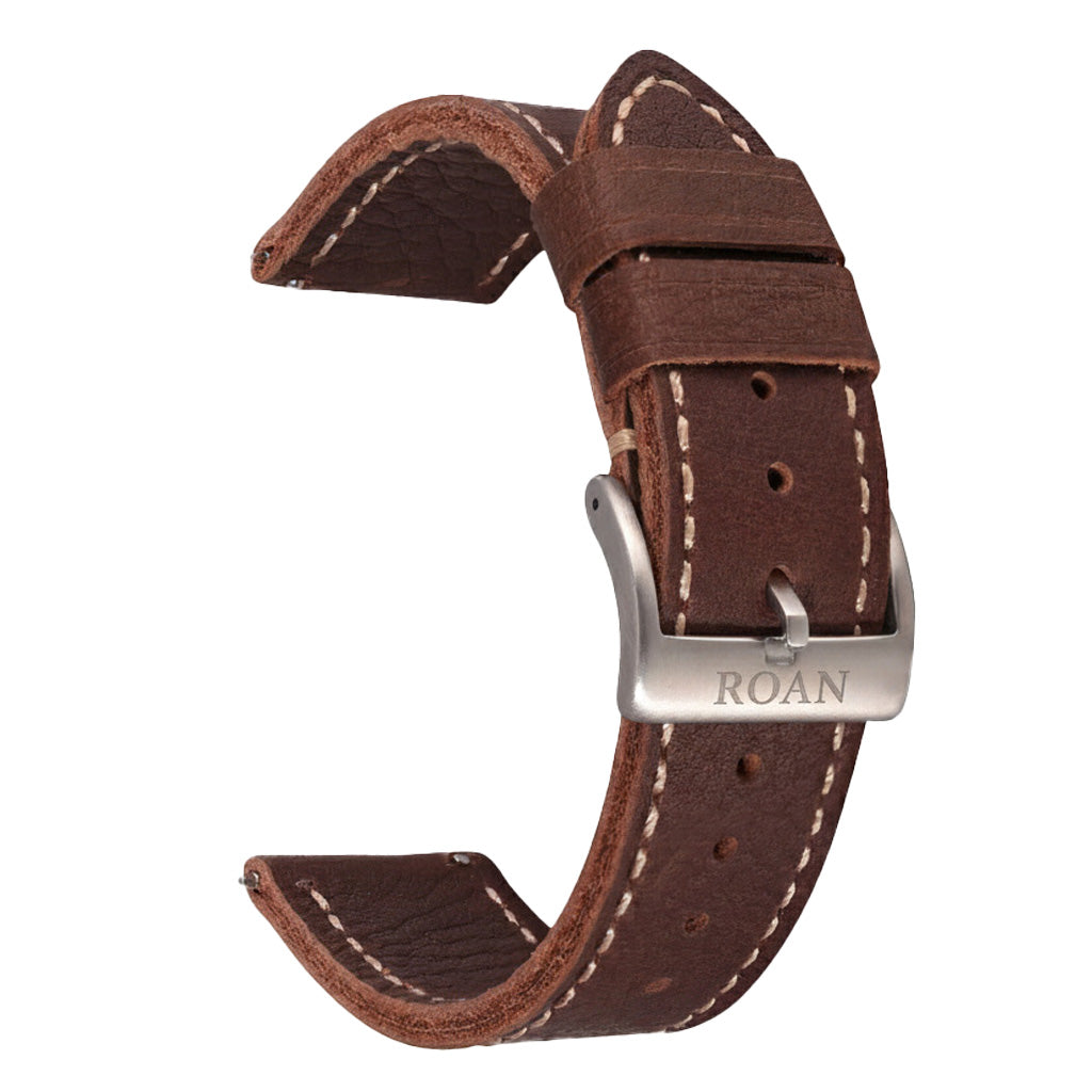 ROAN Straps  |  Black French goat leather strap -  Hand-Polished Vegetable Tanned Vintage Design（20mm 22mm 24mm)