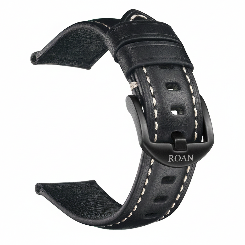 ROAN Straps  |  Black Italian Calfskin Watch Strap - Artisan Tanned & Hand-Finishe（18mm 19mm 20mm 21mm 22mm）