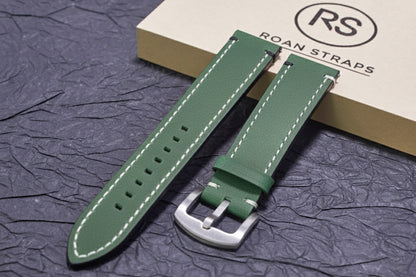 ROAN Straps | Dark Green Italian Leather Watch Strap - Vintage Retro Design with Modern Craftsmanship（18mm 19mm 20mm 21mm 22mm 24mm)