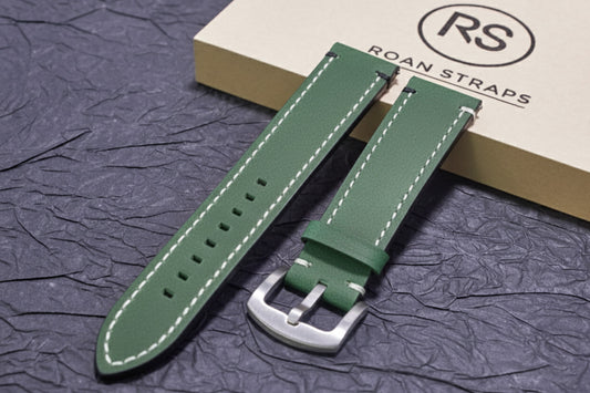 ROAN Straps | Dark Green Italian Leather Watch Strap - Vintage Retro Design with Modern Craftsmanship（18mm 19mm 20mm 21mm 22mm 24mm)