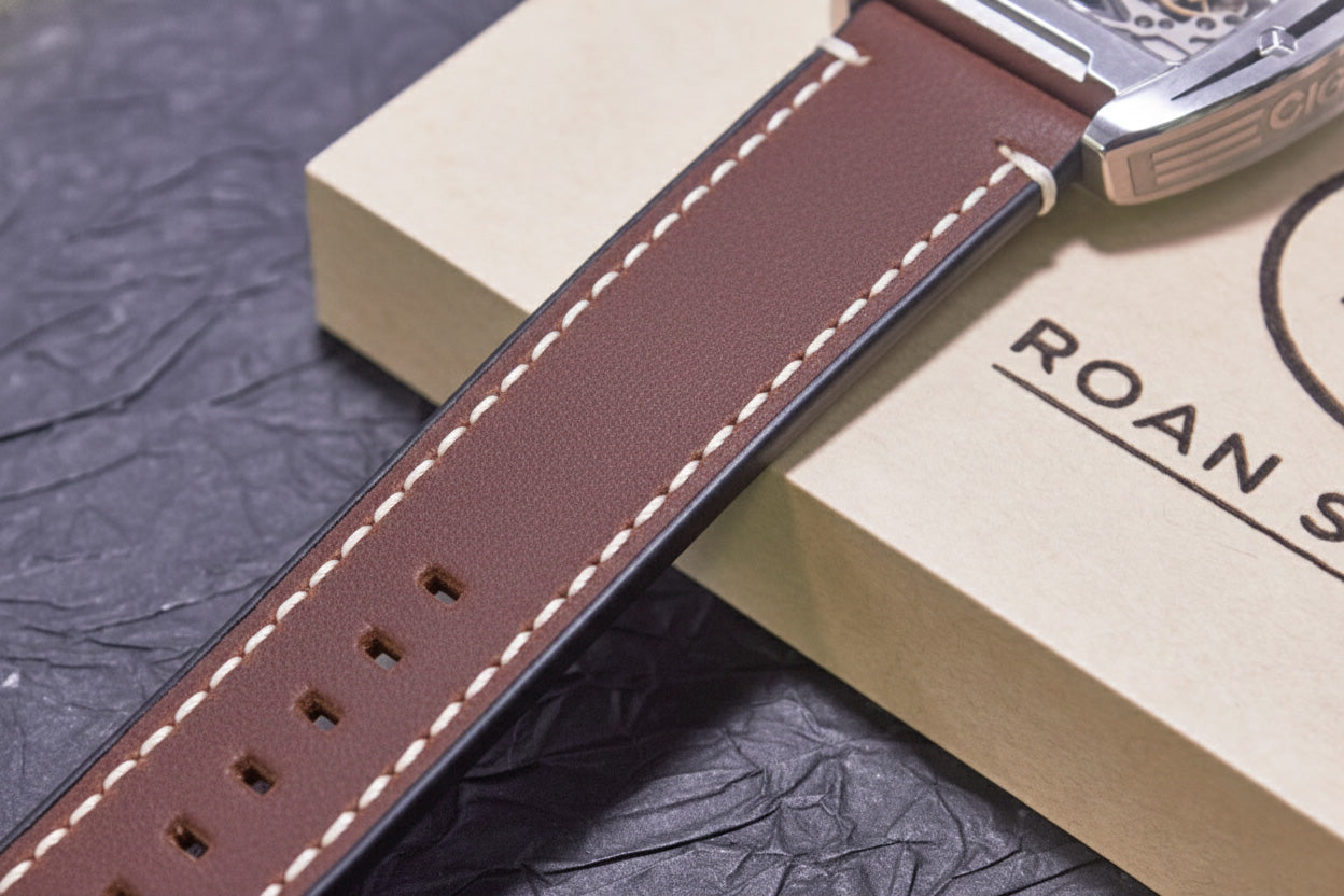 ROAN Straps | Wine Red Italian Leather Watch Strap - Vintage Retro Design with Modern Craftsmanship（18mm 19mm 20mm 21mm 22mm 24mm)