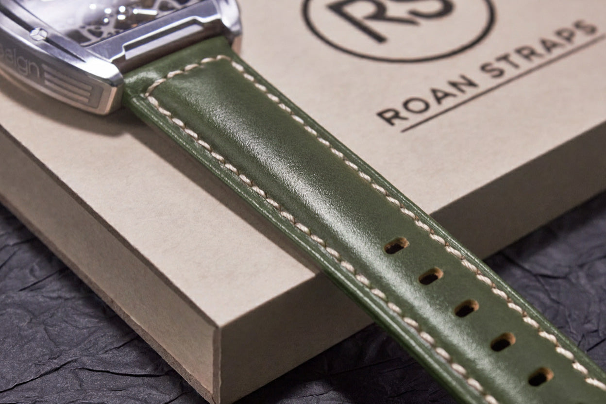 ROAN Straps  |  Army Green Italian Calfskin Watch Strap - Artisan Tanned & Hand-Finished（18mm 19mm 20mm 21mm 22mm）