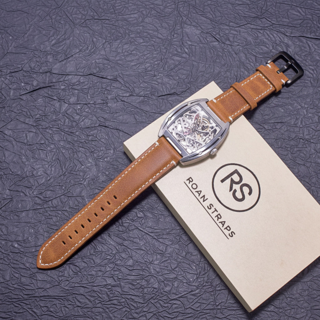 ROAN Straps | Tan Brown Italian Leather Watch Strap - Vintage Retro Design with Modern Craftsmanship（18mm 19mm 20mm 21mm 22mm 24mm)