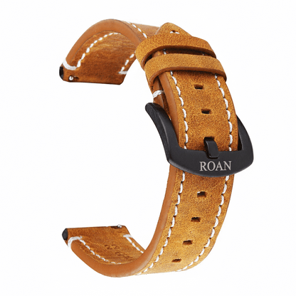 ROAN Straps | Black Italian Leather Watch Strap - Vintage Retro Design with Modern Craftsmanship（18mm 19mm 20mm 21mm 22mm 24mm)