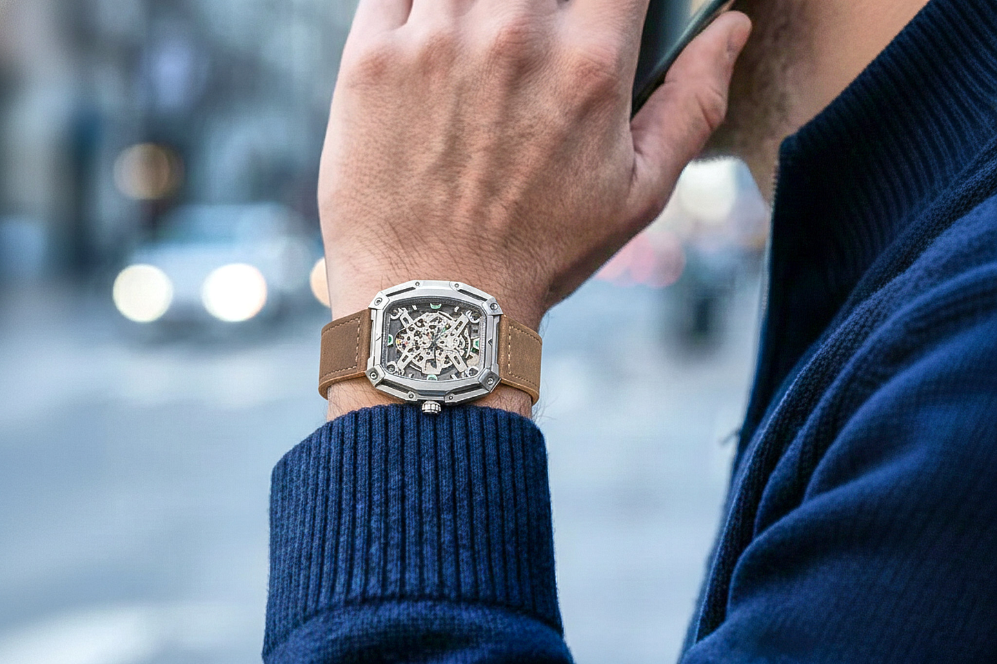 ROAN Straps | Handmade  Brown Italian Leather Watch Strap with Black Pin Buckle - Retro rugged aesthetic design (18mm 20mm 22mm)