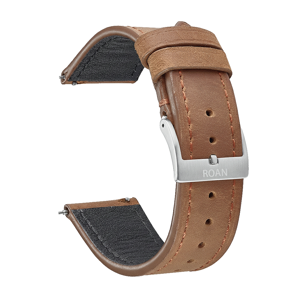 ROAN Straps | Black Italian Leather Watch Strap with Silver Pin Buckle - Handmade Artisanal Watch Band (20mm 22mm 24mm)