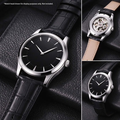 ROAN Heritage Black Alligator Grain Leather Strap with Deployant Clasp – 18mm 20mm 22mm 24mm