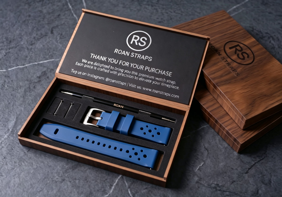 ROANSTRAPS | „Deep Ocean Horizon“ – Premium FKM Kautschuk Uhrenarmband mit Titan Grade 5 Dornschließe (personalisierte Gravur)