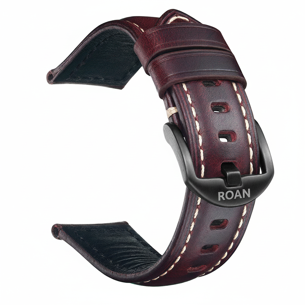 ROAN Straps  |  Black Italian Calfskin Watch Strap - Artisan Tanned & Hand-Finishe（18mm 19mm 20mm 21mm 22mm）