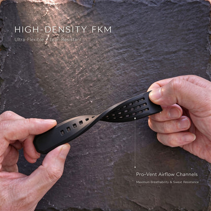 ROAN STRAPS | Pro-Vent Aerospace-Grade FKM Rubber Watch Band - Ultra-Soft & Breathable - Stealth Matte Black (20mm, 22mm)
