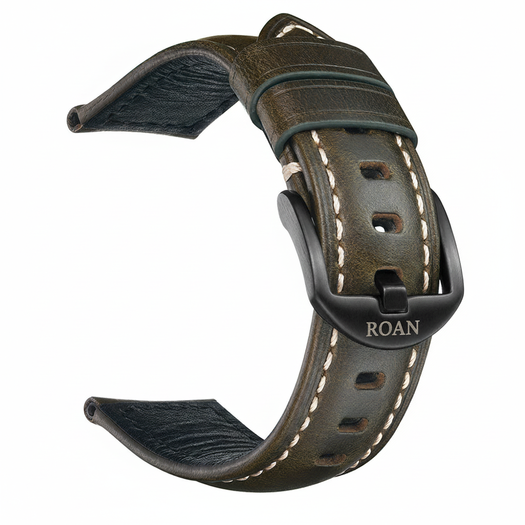 ROAN Straps  |  Black Italian Calfskin Watch Strap - Artisan Tanned & Hand-Finishe（18mm 19mm 20mm 21mm 22mm）