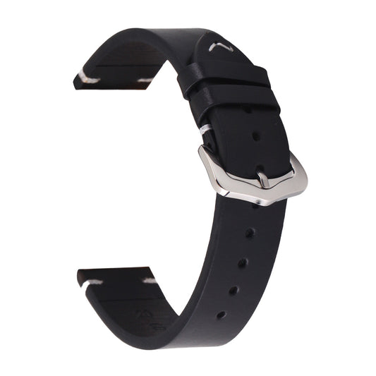 ROAN Straps | Black Handmade Crazy Horse Leather Watch Strap,Vintage Genuine Leather Band（ 18mm 19mm 20mm 21mm 22mm 24mm）