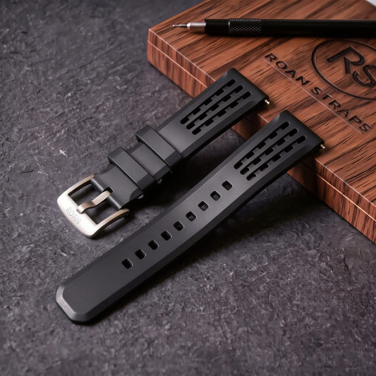 ROAN STRAPS | Pro-Vent Aerospace-Grade FKM Rubber Watch Band - Ultra-Soft & Breathable - Stealth Matte Black (20mm, 22mm)