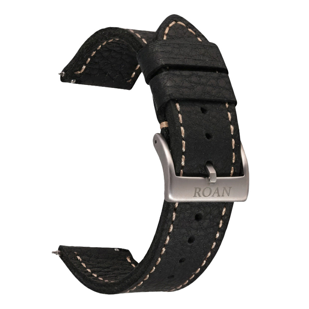 ROAN Straps  |  Black French goat leather strap -  Hand-Polished Vegetable Tanned Vintage Design（20mm 22mm 24mm)