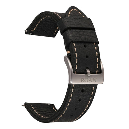 ROAN Straps  |  Black French goat leather strap -  Hand-Polished Vegetable Tanned Vintage Design（20mm 22mm 24mm)