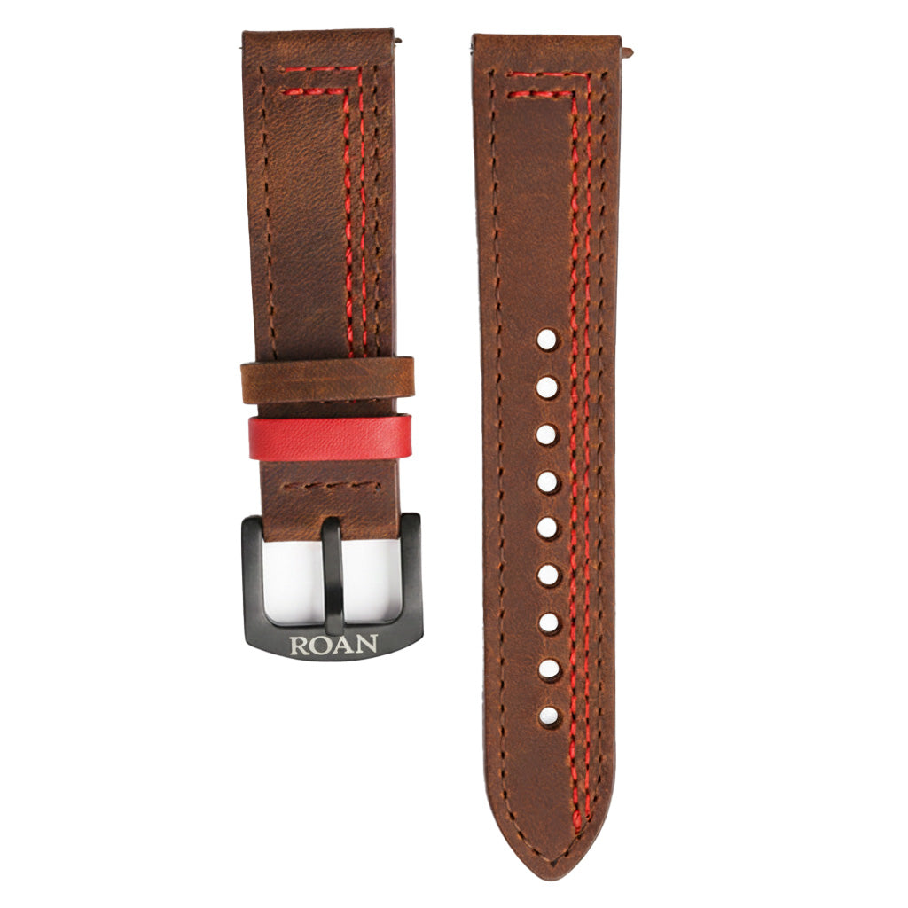 ROAN Straps  |  Genuine Leather Watch Strap - Vintage Dark Brown with Yellow Contrast Stitching(18mm 19mm 20mm 21mm 22mm 24mm)