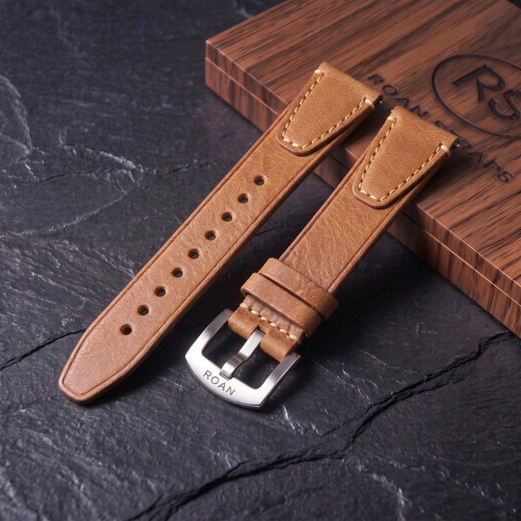 ROAN Straps  |  Dark Brown Crazy Horse Leather Watch Strap - Genuine Vintage Pull-up Leather Strap（18mm 20mm 22mm 24mm)