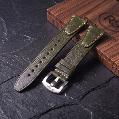 ROAN Straps  |  Dark Brown Crazy Horse Leather Watch Strap - Genuine Vintage Pull-up Leather Strap（18mm 20mm 22mm 24mm)