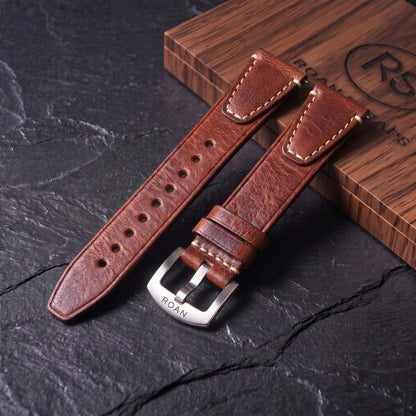 ROAN Straps  |  Dark Brown Crazy Horse Leather Watch Strap - Genuine Vintage Pull-up Leather Strap（18mm 20mm 22mm 24mm)