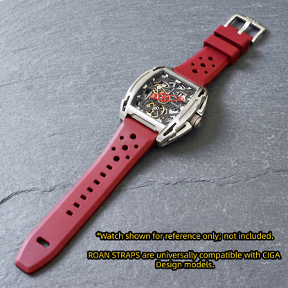 ROANSTRAPS | „Ignition Red“ – Professionelles FKM-Kautschukband in kräftigem Scharlachrot, massiver Hardware aus Grade 5 Titan (kundenspezifische Gravur)