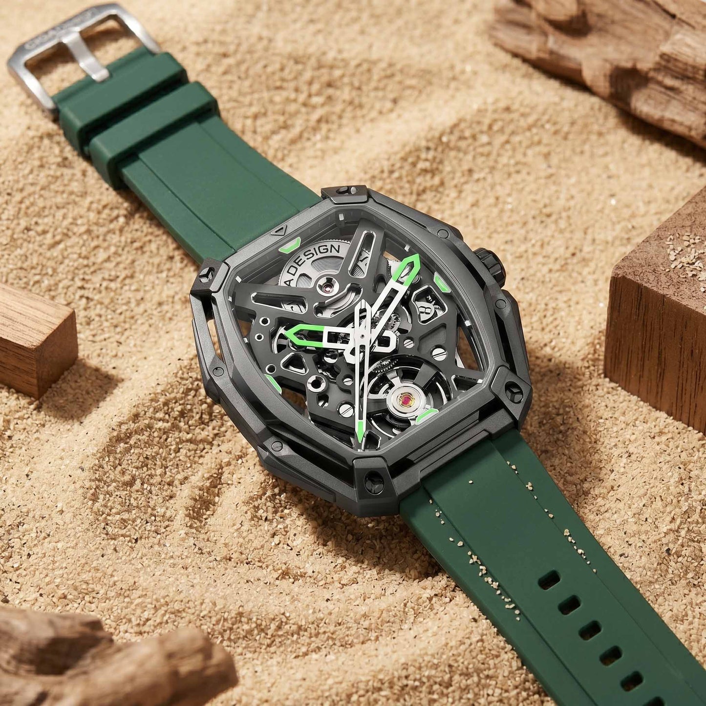 ROANSTRAPS | "Dune Forest" - Minimalist FKM Rubber Watch Strap, Grade 5 Titanium Hardware (Custom Engraving Included)