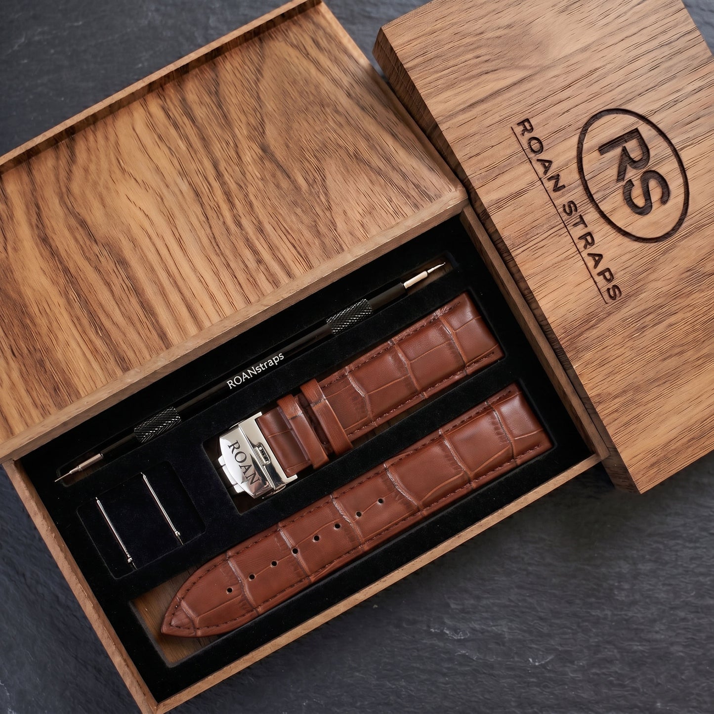ROAN Heritage Alligator Grain Leather Strap with Deployant Clasp