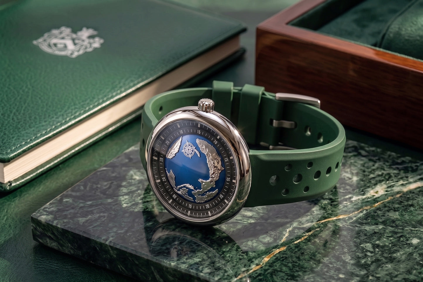 ROANSTRAPS | "Forest Expedition" - Premium FKM Rubber Watch Strap in Jungle Green, Grade 5 Titanium Buckle (Custom Engraving)