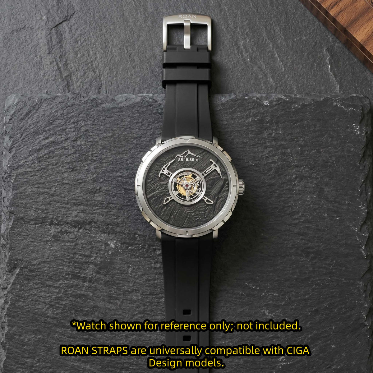 ROANSTRAPS | „Obsidian Stealth“ – Premium FKM Kautschuk Uhrenarmband, Grade 5 Titan Hardware (inkl. individueller Gravur)