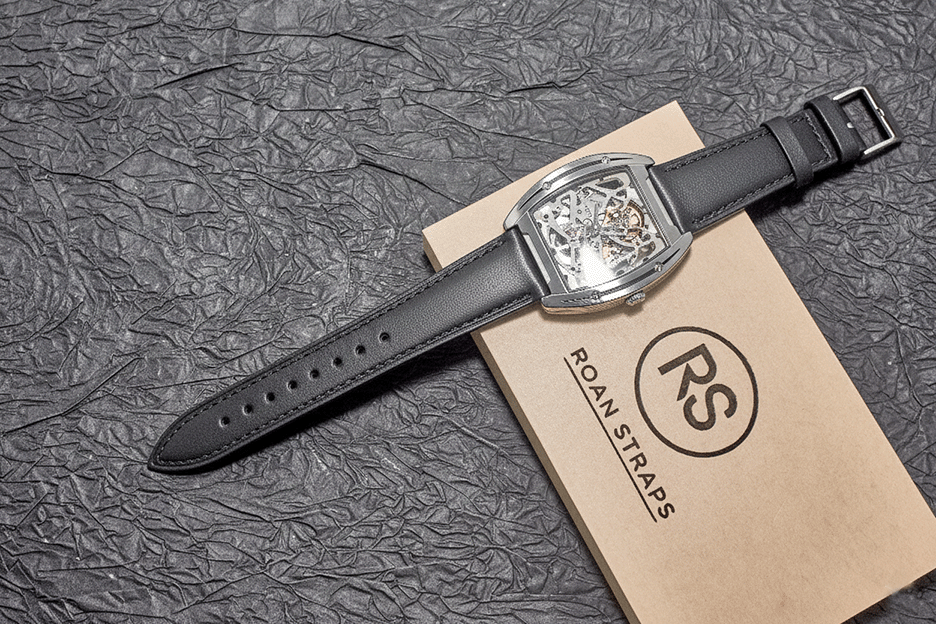 ROAN Straps | Black Italian Leather Watch Strap with Silver Pin Buckle - Handmade Artisanal Watch Band (20mm 22mm 24mm)
