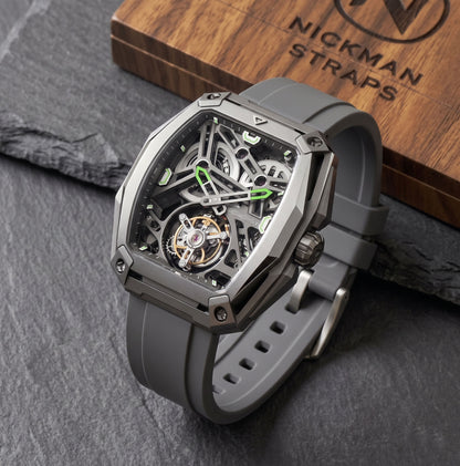 ROANSTRAPS | "Summit Slate" - Adventure-Ready FKM Rubber Watch Strap, Grade 5 Titanium Hardware (Custom Engraving Included)