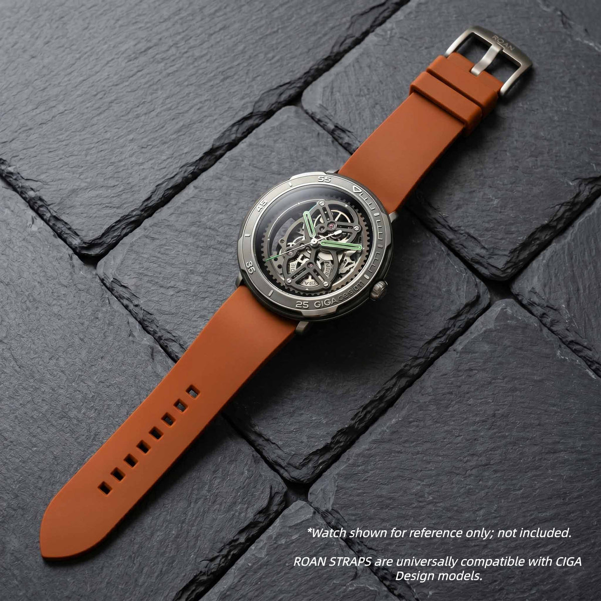 ROAN Straps | Schwarzes FMK Fluorkautschukarmband - Das klassische quadratische Lochdesign - Wasserdichtes und schweißbeständiges Fluorkautschuk-Uhrenarmband (19mm 20mm 21mm 22mm 23mm 24mm)