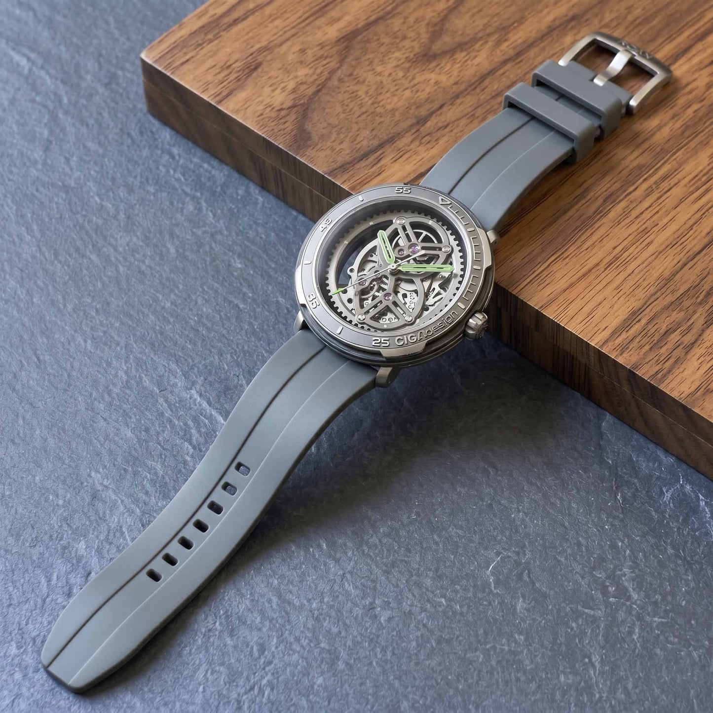 ROANSTRAPS | "Dual-Track Shadow" - Premium FKM Rubber Watch Strap, Grade 5 Titanium Hardware (Custom Engraving Included)