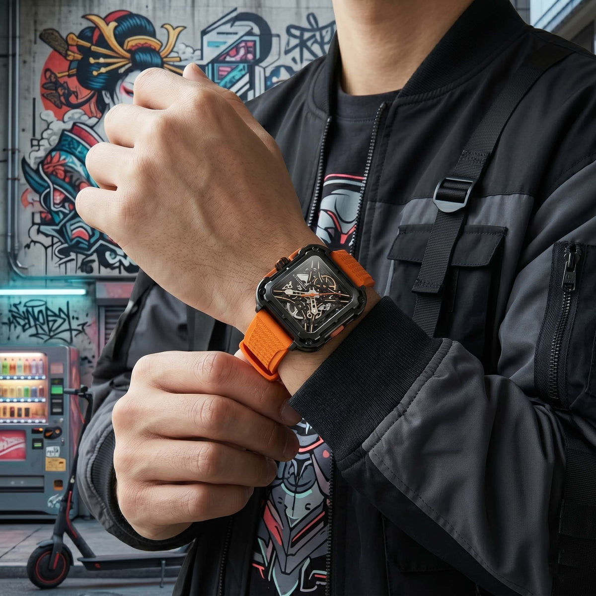 ROANSTRAPS | „Sunset Vitality“ – Premium FKM Kautschuk-Uhrenarmband in Electric Orange, Grade 5 Titan-Schließe (mit Gravur)
