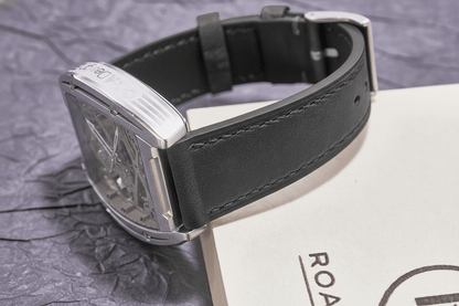ROAN Straps | Black Italian Leather Watch Strap with Silver Pin Buckle - Handmade Artisanal Watch Band (20mm 22mm 24mm)