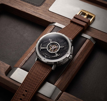 ROAN Straps | Kaffee High-End FKM Fluorelastomer Uhrenarmband - Fischgrätmuster Belüftungsdesign - Atmungsaktives und wasserdichtes Uhrenarmband (19mm 20mm 21mm 22mm 24mm)