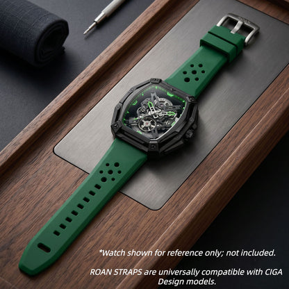 ROANSTRAPS | „Forest Expedition“ – Premium FKM Kautschuk Uhrenarmband in Dschungelgrün, Grade 5 Titan Schließe (Individuelle Gravur)