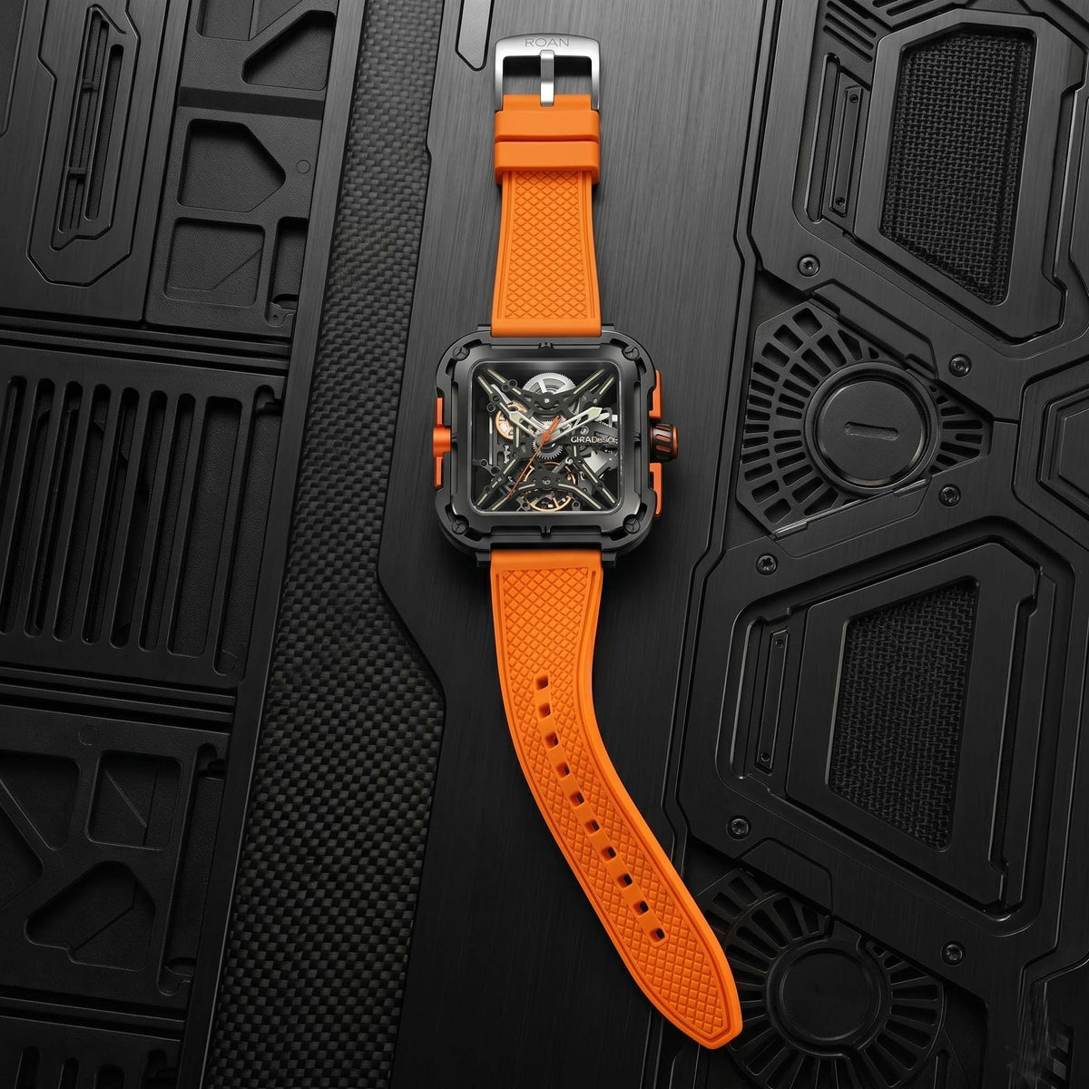 ROANSTRAPS | "Ignition Grid" - Premium FKM Rubber Watch Strap, Grade 5 Titanium Hardware (Custom Engraving Included)