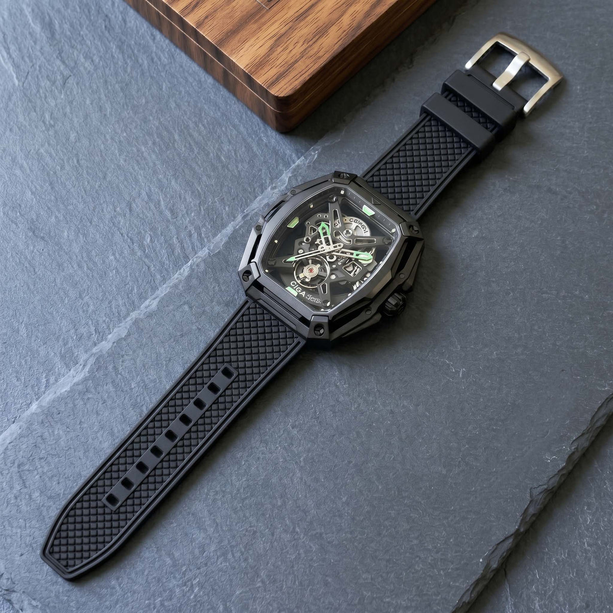 ROANSTRAPS | "Grid Stealth" - Premium FKM Rubber Watch Strap, Grade 5 Titanium Hardware (Custom Engraving Included)