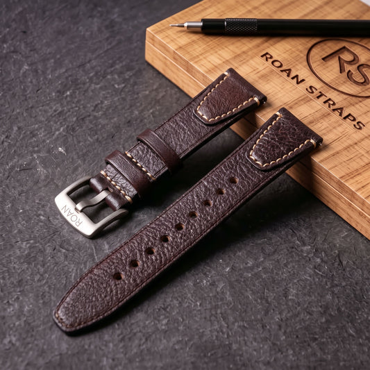 ROAN Straps  |  Dark Brown Crazy Horse Leather Watch Strap - Genuine Vintage Pull-up Leather Strap（18mm 20mm 22mm 24mm)