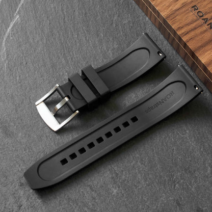 ROANSTRAPS | "Obsidian Stealth" - Premium FKM Rubber Watch Strap, Grade 5 Titanium Hardware (Custom Engraving Included)