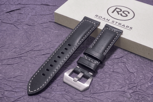 ROAN Straps | Handmade  Black Italian Leather Watch Strap - Premium Artisanal Watch Band (20mm 22mm 24mm)