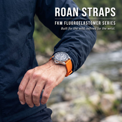 ROAN STRAPS | "Apex Velocity" Signal Orange High-Density FKM Rubber Watch Band with Liquid Silver Pure Titanium Buckle