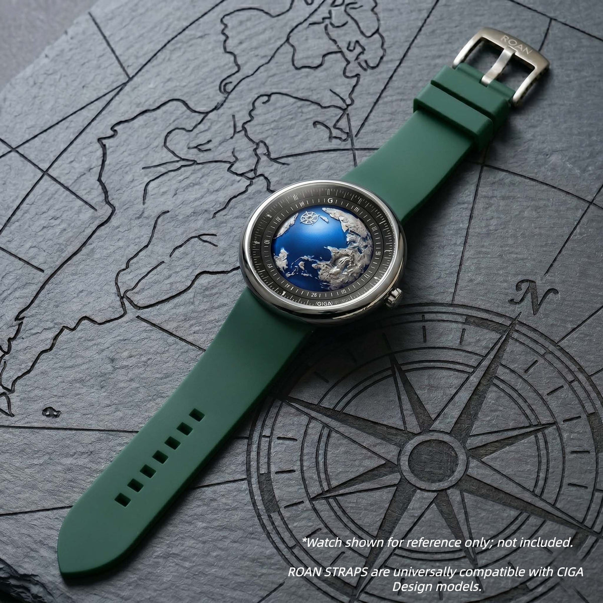 ROAN Straps | Grünes FMK Fluorkautschukarmband - Das klassische quadratische Lochdesign - Wasserdichtes und schweißbeständiges Fluorkautschuk-Uhrenarmband (19mm 20mm 21mm 22mm 23mm 24mm)