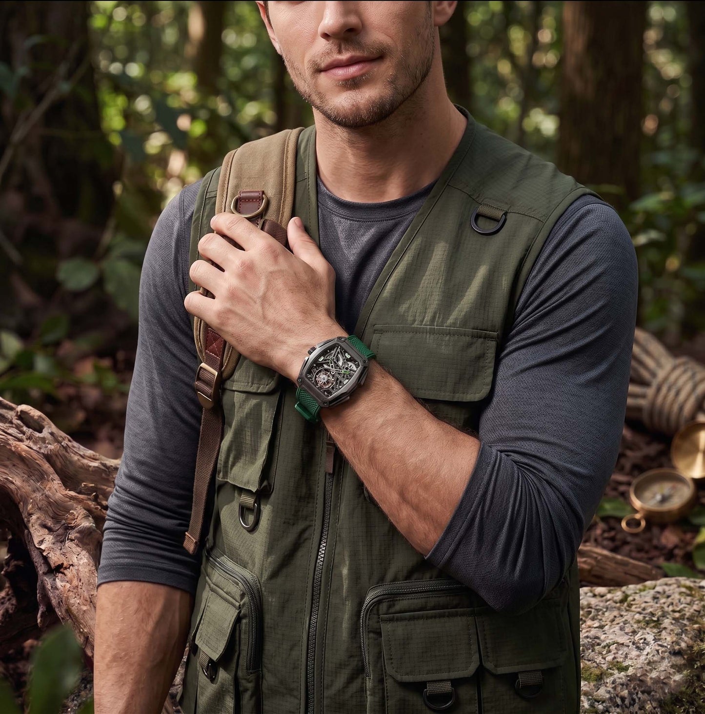 ROANSTRAPS | "Forest Grid" - Premium FKM Rubber Watch Strap, Grade 5 Titanium Hardware (Custom Engraving Included)