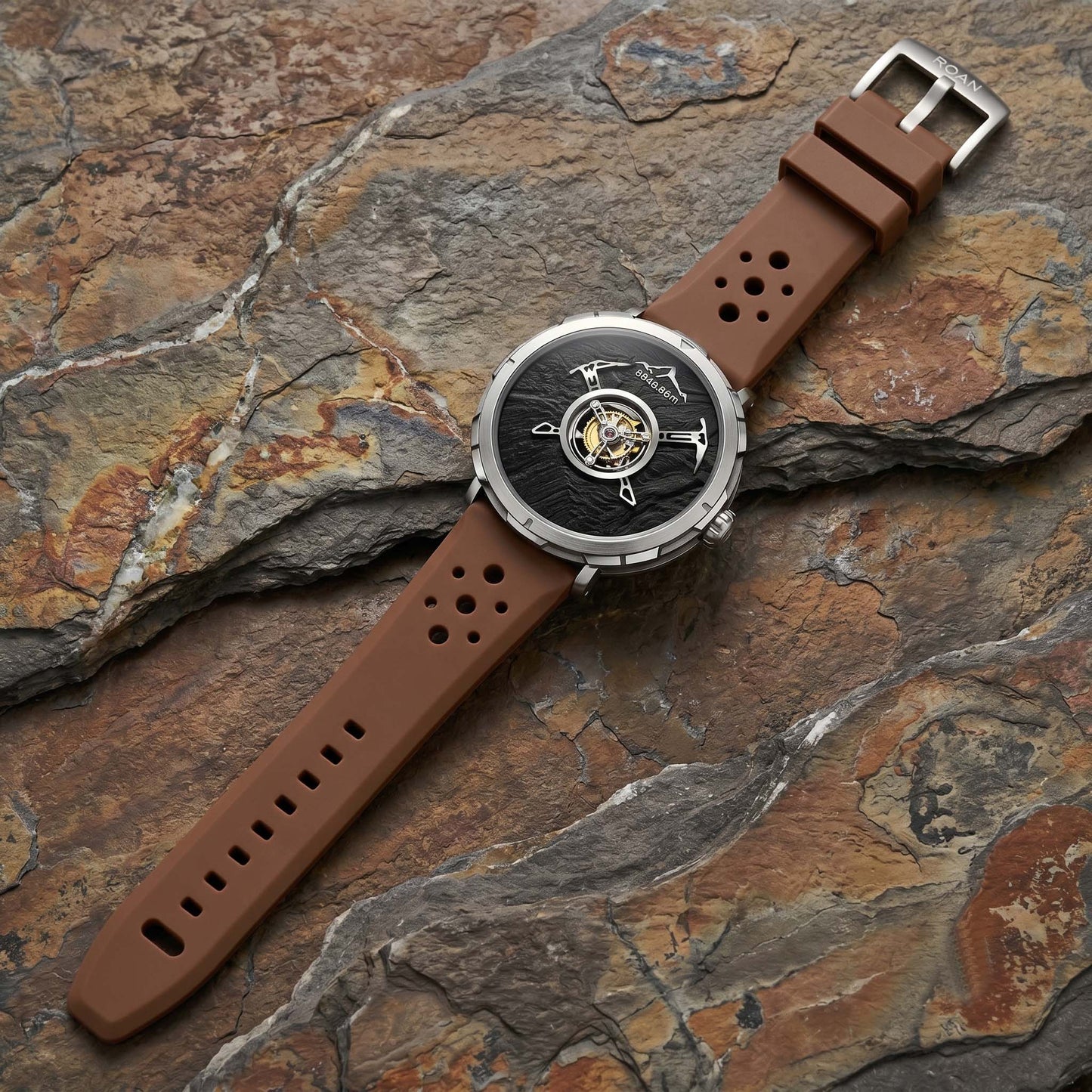 ROANSTRAPS | Espresso Brown - Aero-Vent Series | Premium FKM Rubber Watch Strap, Grade 5 Titanium Hardware