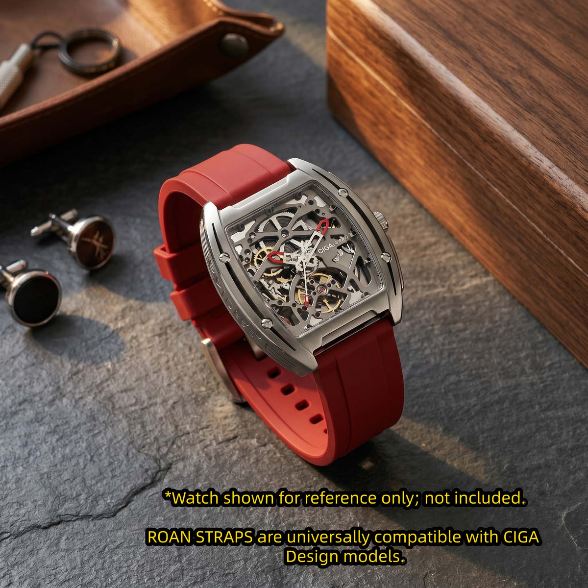 ROANSTRAPS | „Crimson Power“ – Markantes FKM Kautschuk Uhrenarmband, Grade 5 Titan Hardware (inklusive Gravur nach Wunsch)