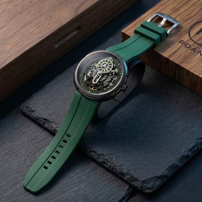 ROANSTRAPS | "Dual-Track Forest" - Premium FKM Rubber Watch Strap, Grade 5 Titanium Hardware (Custom Engraving Included)