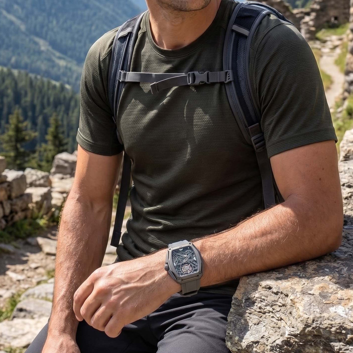 ROANSTRAPS | "Summit Slate" - Adventure-Ready FKM Rubber Watch Strap, Grade 5 Titanium Hardware (Custom Engraving Included)